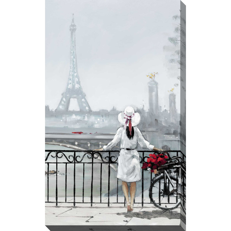 Dame à Paris - Peinture, H 30 po x l 18 po x P 1 po, Toile tendue
