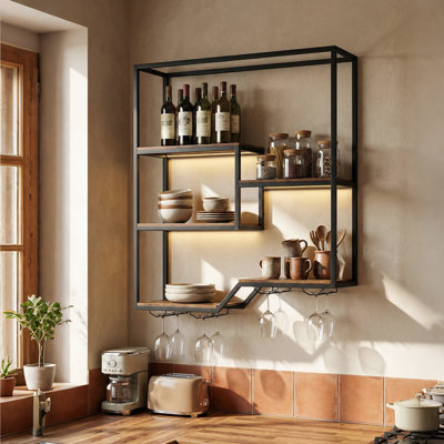 Wall Mounted Wine Bottle & Glass Rack