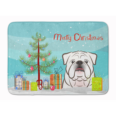 Tapis de bain en mousse à mémoire de forme arbre de noël et bouledogue anglais