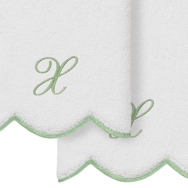  Ensemble de serviettes 100% coton turque ADORNIA, X, Blanc/vert, Ensemble de 2 serviettes à doigts