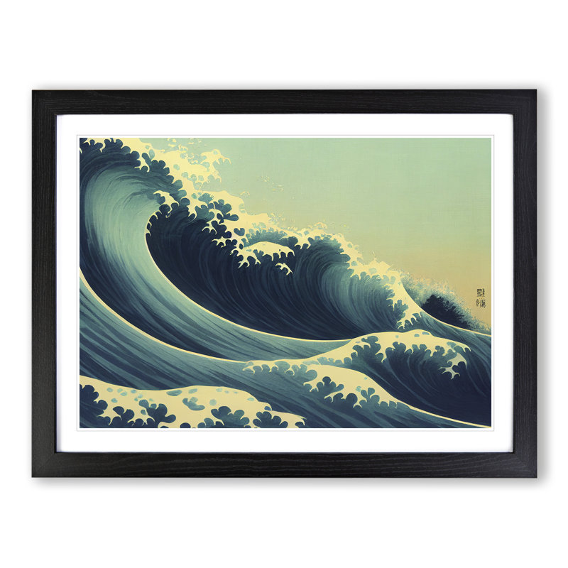 XH1022-5565X Lively Japanese Wave - Single Picture Frame Print, Black, 25cm H x 34cm W x 2cm D