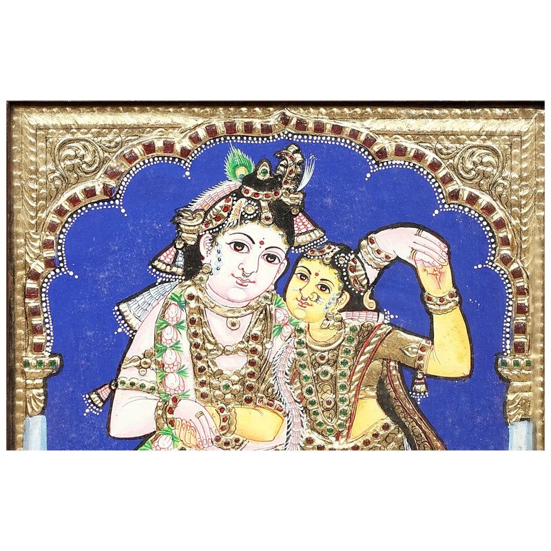 Peinture de Radha Krishna Tanjore | Couleurs traditionnelles avec or 24 carats | Structure en bois de teck | Fait à la main