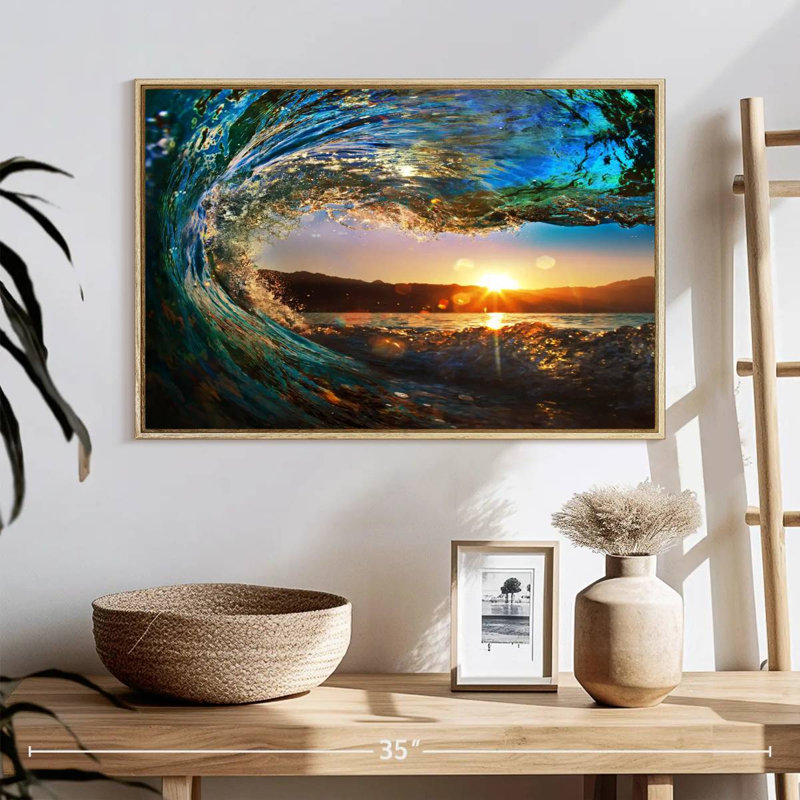 Gillard Ocean Wave, H 25 po x l 37 po, Cadre flottant en bois naturel
