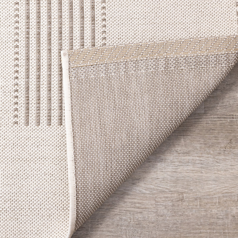 Ardina Striped Cream Beige Outdoor Patio Deck Area Rug, Rectangle 5'3'' x 7'7''