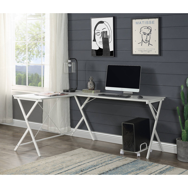 Bureau d'ordinateur Holguin Dazenus au fini noir en forme de L avec plateau spacieux et support d'ordinateur portable, idéal pour les espaces compacts et le multitâche.