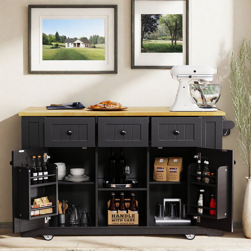 Braidon Wood Kitchen Cart, Black