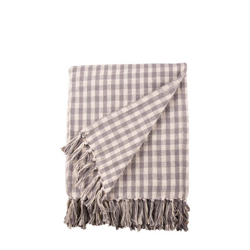 Gingham Check Throw Blanket, Gray/Natural