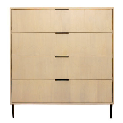 Commode 4 tiroirs Hockman au fini naturel vieilli contemporain sur bois massif
