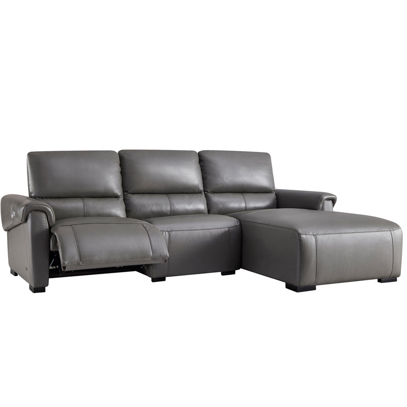 Minnich Upholstered Power Reclining L-Shaped Sectional, Right Hand Facing, Gray