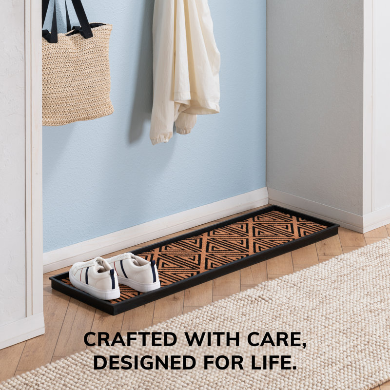 Eco-Friendly 14" x 46" Tan and Black Tribal Heavy-Duty Rubber Boot Tray with Raised Edge for Muddy Shoes, Garden Tools & Pet Supplies — Indoor/Outdoor