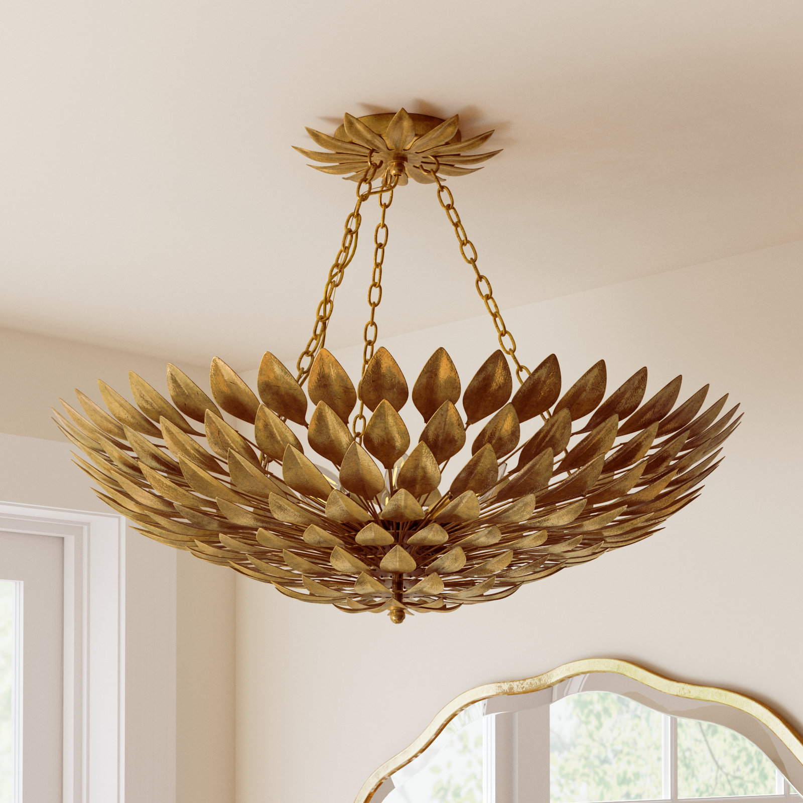 Margo Semi Flush Mount, Antique Gold, 6 Lights, 6'H x 24.5"W 24.5"D