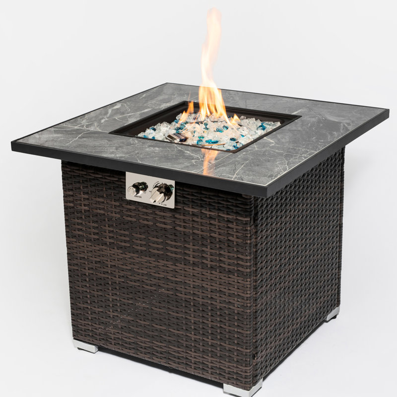 Foyer de table au gaz propane de 30 pouces, capacité de production de chaleur supérieure à 40 000 BTU, brun foncé, plateau de table en carreaux de céramique, structure en acier, housse de pluie incluse, propane, production, présent