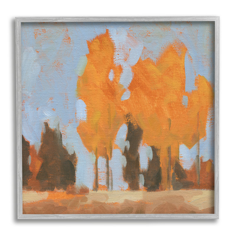 Brillantes feuilles d'orange, saison dorée, arbres, paysage abstrait, H 17 po x l 17 po, Estampe numérique Farmhouse