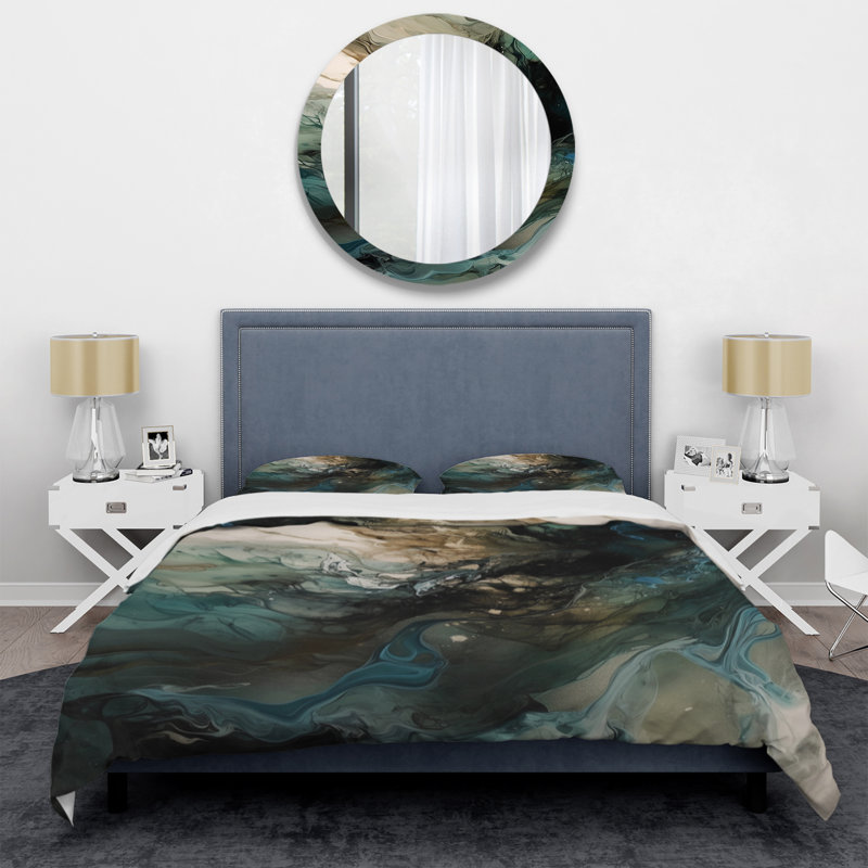 Ensemble de housse de couette en microfibre / polyester vert et noir, Housse de couette simple + 1 taie décorative stan