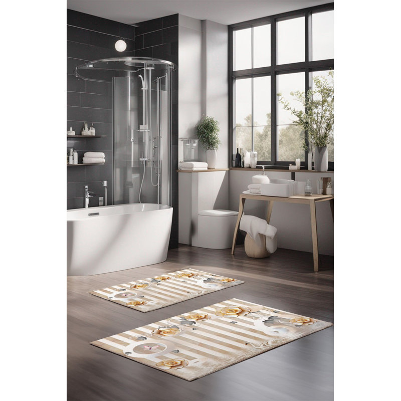 Ensemble de tapis de bain de luxe Eakly (2 pièces), 100% polyester, 16,0 x 23,6 pouces et 23,6 x 39,4 pouces | Conception antibactérienne antidérapante, hauteur de poils de 0,3 po | Lavable à la machine, durable et facile à nettoyer | Idéal pour la décoration de salle de bain
