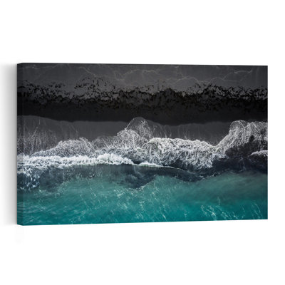 Black Sand Beach Waves Peaceful Serene Tranquil Coastal Wall Art Print 1 Piece Wrapped Canvas Wall Art