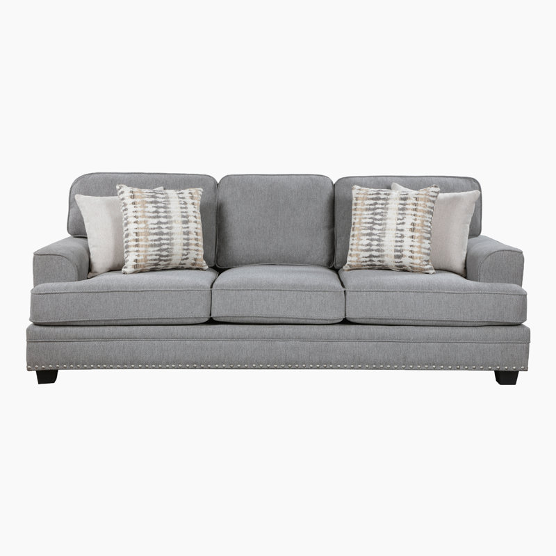 Canapé en chenille moderne et contemporain de 91,5 po avec garniture cloutée sophistiquée Marzbed, Gris