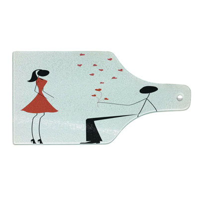 Ambesonne Minimalist Tempered Glass Cutting Board Couple with Hearts Black White and Red