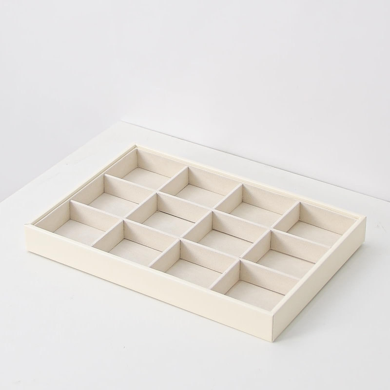 Petit plateau de rangement en cuir pour boucles d'oreilles, boîte de présentation pour bracelet et collier, présentoir pour bagues à bijoux, blanc crème 12 grilles