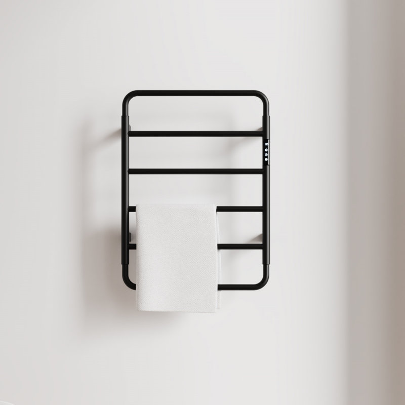 Chauffe-serviettes électrique à 6 barres avec minuterie, Noir mat