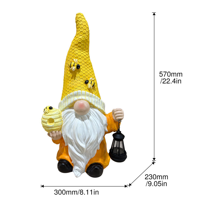 Figurine de jardin 22 po en forme de nid d'abeille avec lanterne, jaune et blanc