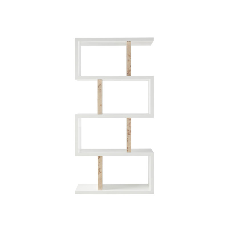 42" White and Beige Modern Etagere with Burl Dividers