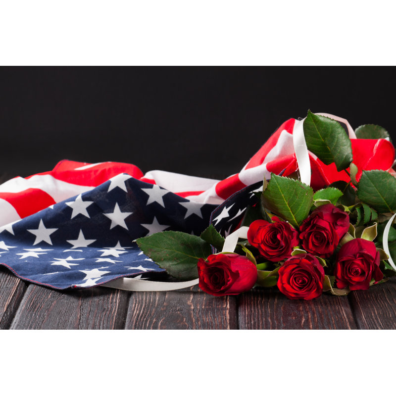 Rose And American Flag - Wrapped Canvas Print, 30cm H x 46cm W x 3.8cm D