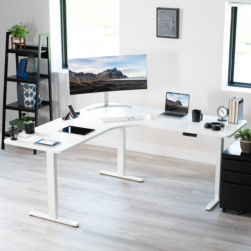 VIVO Electric 71" x 71" Curved Corner Stand Up Desk (E3CB2 Series), White