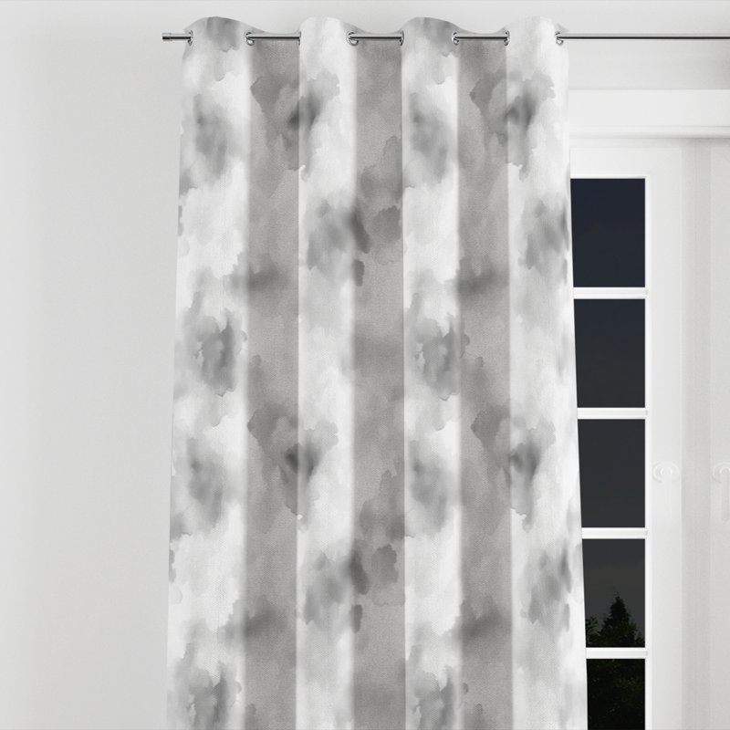 Modern Room Darkening Curtains - Gray Quiet Smoke Velvet Grommet Curtain - 1 Panel, 52" W x 108" L, Silver Grommets