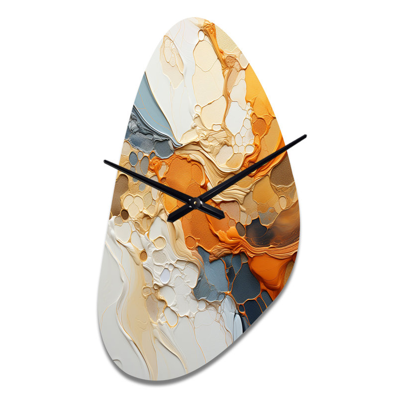 «Orange Blue Line Art Abstract Expressionism - Asymmetric Line Art», horloge murale en forme unique, Médium