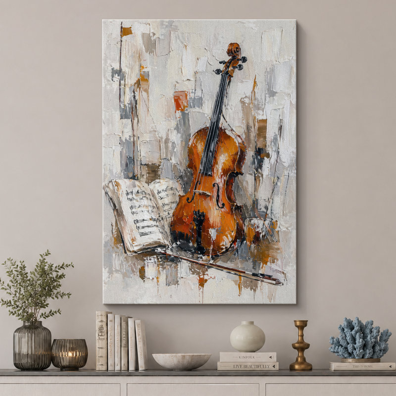Violoncelle et notes de musique, H 36 po x l 24 po x P 1,5 po, Toile tendue