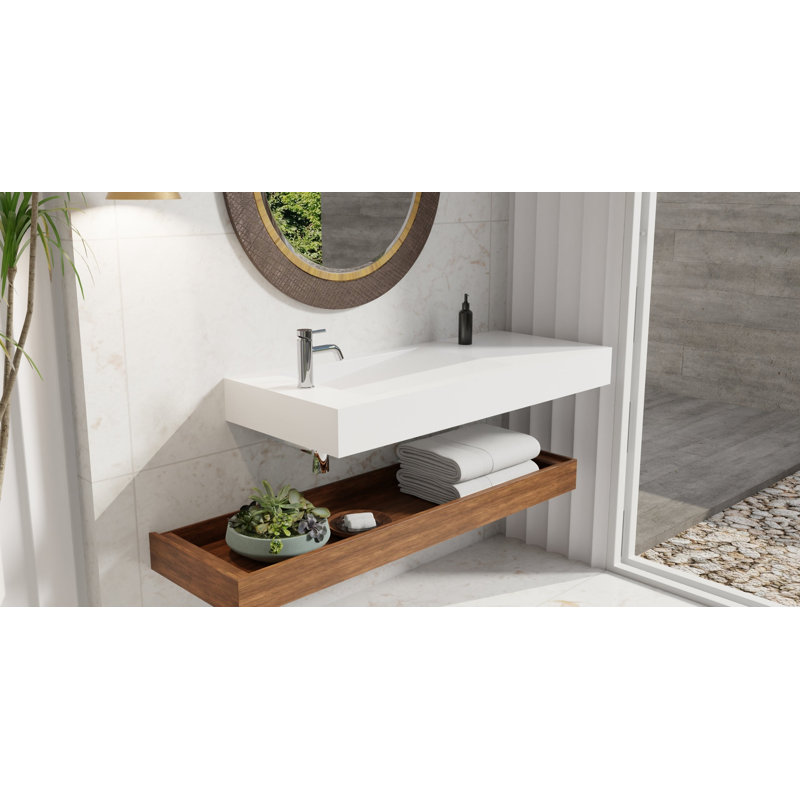 Lavabo de salle de bain mural en résine blanc brillant 47,2 po x 19,6 po Badeloft WT-05-A-G, Glossy White