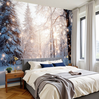 Forest Peel and Stick Wallpaper Scenic christmas Wall Murals 100"H x 144"W Removable PVC Wall Paper Self-Adhesive Wall Decor for Lake House Bedroom Living Room Home Office