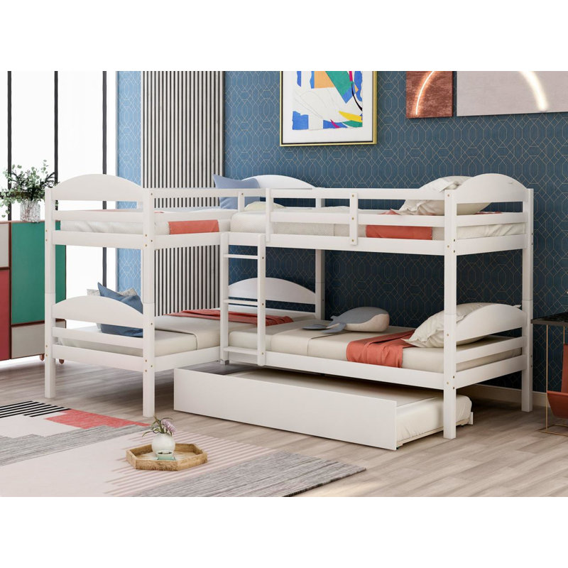 Wendi Kids Twin Over Twin Bunk Bed with Trundle, White