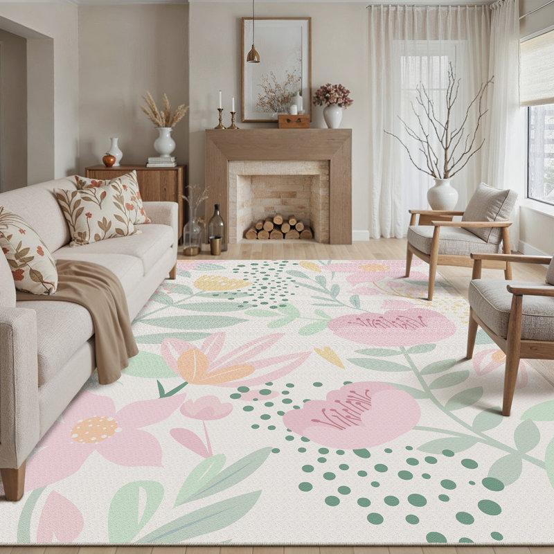 Tapis floral lavable à la machine Liora pour le salon, Rectangle 102 po x 138 po