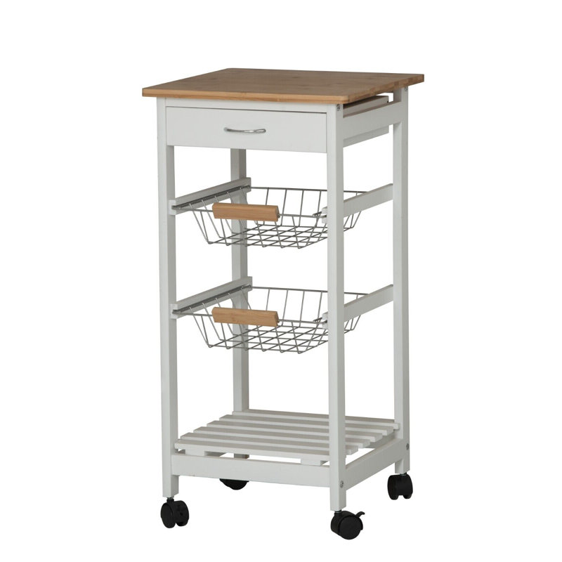 Mathie Solid Wood Bar Cart, White Wood