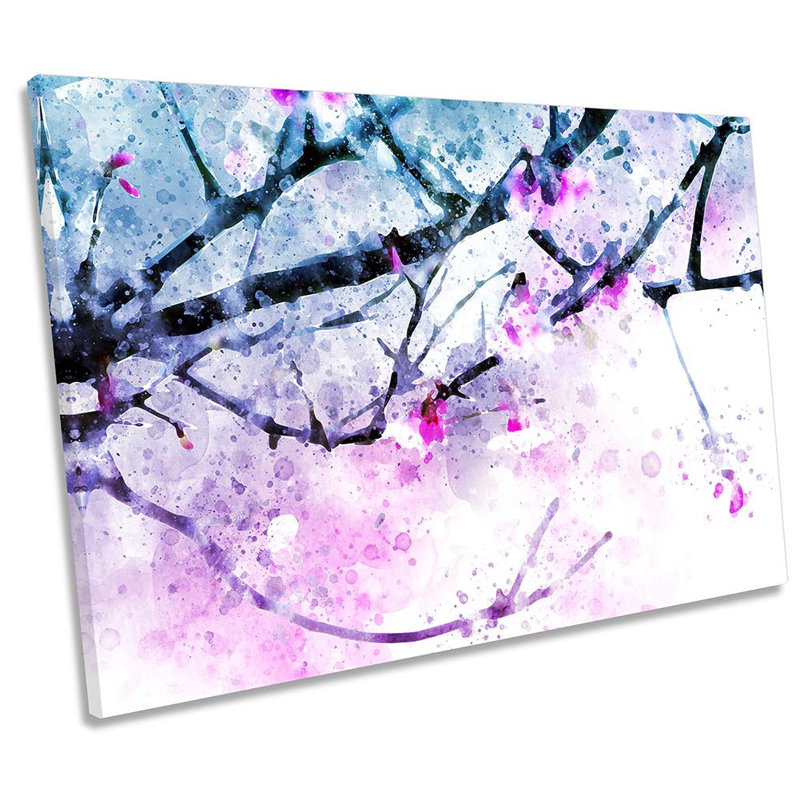 Pink Tree Blossom Modern - Wrapped Canvas Print, 61cm H x 91.4cm W x 4cm D