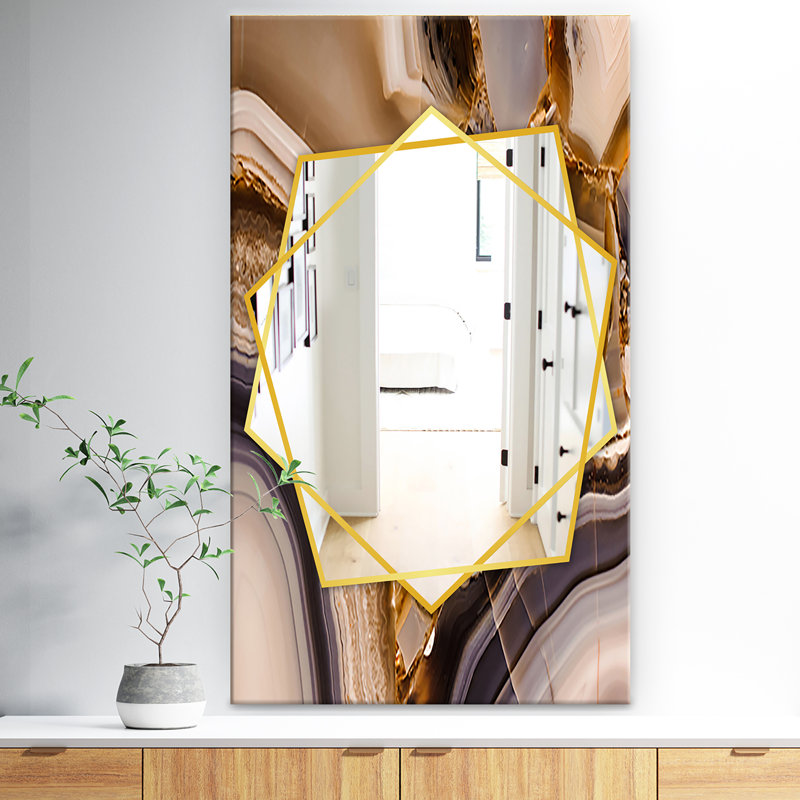 Pièce de miroir mural en agate polie, H 39,4 po x l 29,5 po