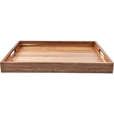 Plateau de service en bois d'acacia avec poignées (17 pouces) - Plateaux de service décoratifs