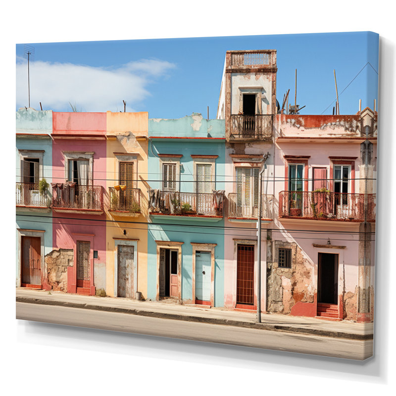 "Colorful Cuba Facades II", reproduction d'art sur toile, 16" H x 32" W, Toile tendue