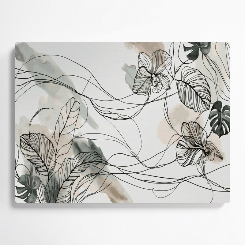 Art botanique blanc botanique, ligne botanique minimaliste, H 132 po x l 168 po x P 0,05 po