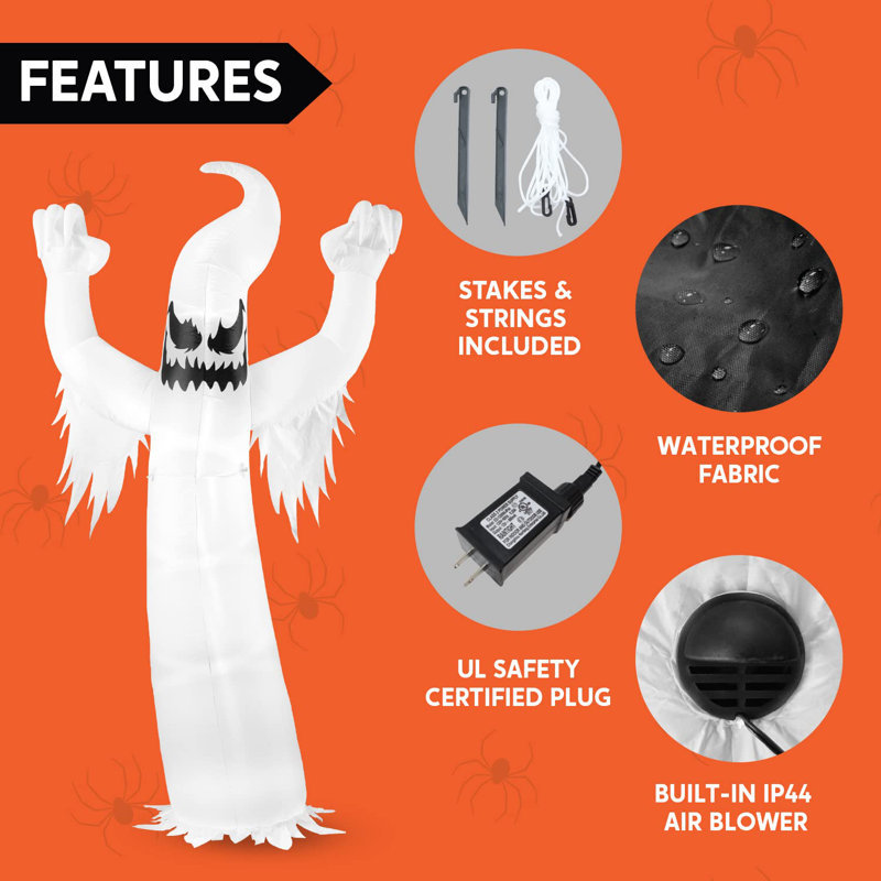 Fantôme effrayant de 12 pi d'Halloween avec lumières DEL intégrées