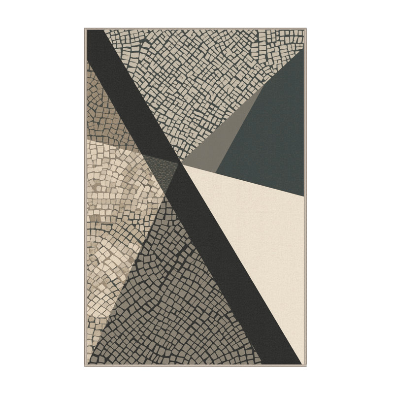 Machine Washable Parez Stockholm Gamla Stan Scandinavian Geometric Rug in Gray – Beige Binding, 5x7