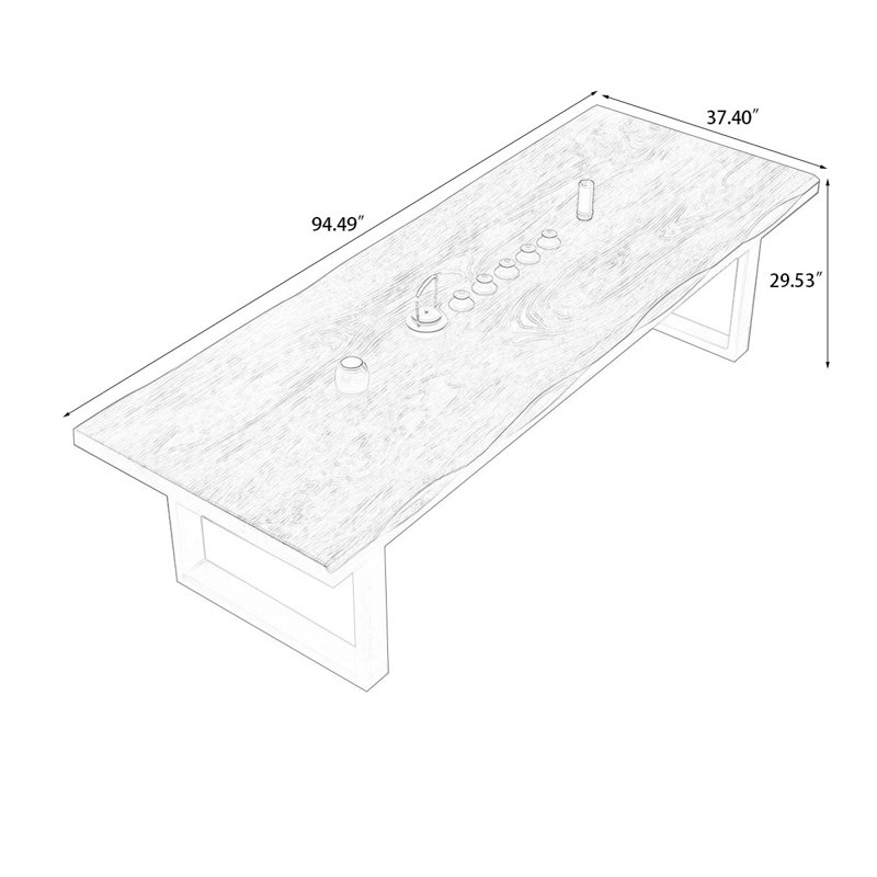 Tan Rectangular Solid Wood  Dining Table, 29.53"H x 94.49"L x 37.4"W