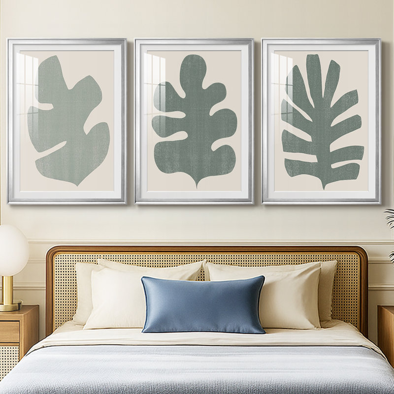 Palm Morph I - impression encadrée sur mesure de qualité supérieure mate - 3 pièces, H 21 po x l 30 po, Argent argent
