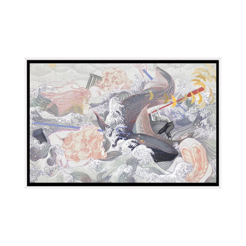 The Loneliest Whale In The World II by Sija Hong - Painting on Canvas, 101.6 cm H x 66.04 cm W, White Framed