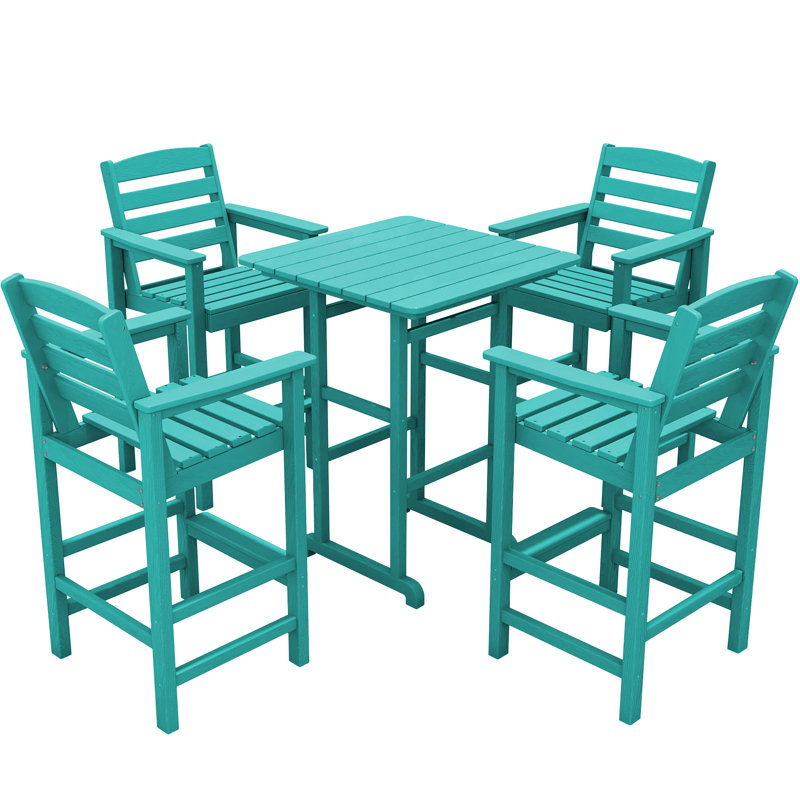  5 Pieces Outdoor Patio Bar Set, Oversize Tall Adirondack Bar Chair And Table Set, Blue