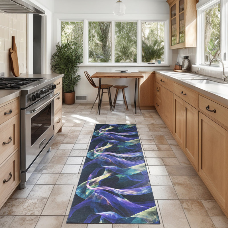 Ivy Bronx Washables Blue Multicolor Modern Indoor Rug, Runner 2'2" x 10'