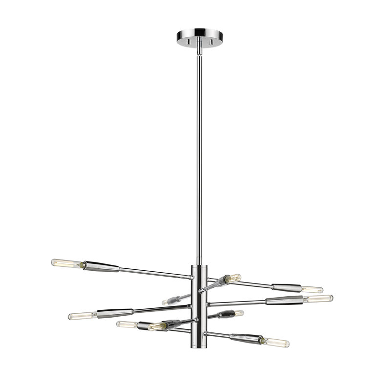 Stapleford 10 - Light Steel Dimmable Sputnik Modern Linear Chandelier, Chrome