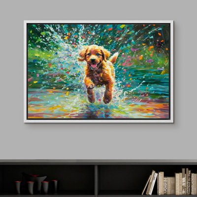 «Energetic Dog In Splashing Water Joyful Pet Portrait Vive Animal Modern Art» sur